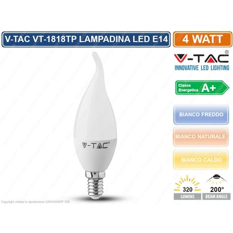 V-TAC Lampadina LED Attacco E14 da 4W Candela a Fiamma Bianco Freddo