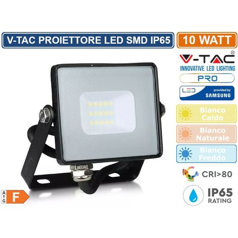 V-TAC PRO VT-10-B Faro Faretto LED SMD Chip Samsung 10W Colore Nero 6400K IP65 SKU 426