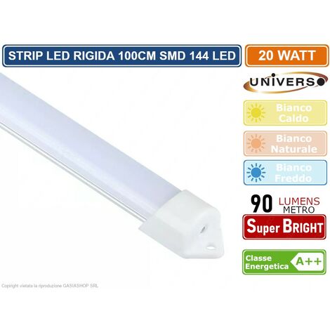Striscia LED Rigida UNIVERSO 20W SMD 3014 Con Profilo Alluminio - 100 Cm, 144 LED, Bianco Freddo 6500K - 2