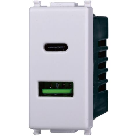 Presa Caricatore doppia USB 2IN1 Type-A + Type-C compatibile Vimar Plana 5Vdc 3.1A colore bianco Ettroit EV3002