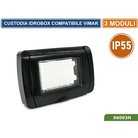 Placca Copertura Stagna M Idrobox Moduli Nera Ip Compatibile Serie Vimar Plana