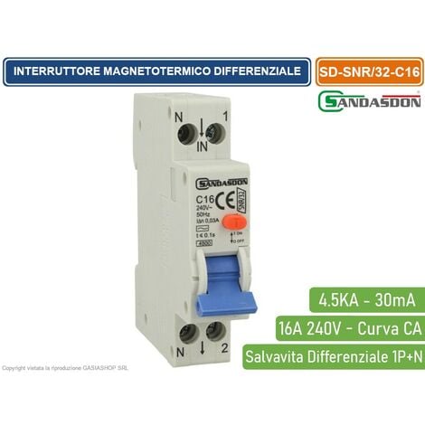 SANDASDON INTERRUTTORE MEGNETOTERMICO PER BARRA DIN 1 MODULO 1P+N