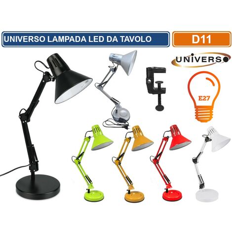 Lampada da scrivania E27 braccio snodabile luce da tavolo base morsetto incluso  Nero