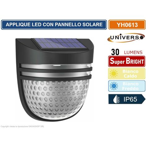FARETTO APPLIQUE LED DA GIARDINO RICARICABILE 3W CON PANNELLO SOLARE IP65 - Colore Luce: Bianco Caldo (1/3)