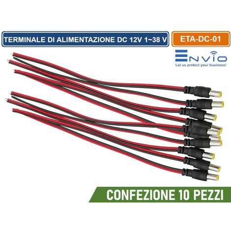 CONFEZIONE 10 PEZZI CAVO TERMINALE DI ALIMENTAZIONE 25 CM CON CONNETTORE CC MASCHIO DC 12V 138 V (1/4)