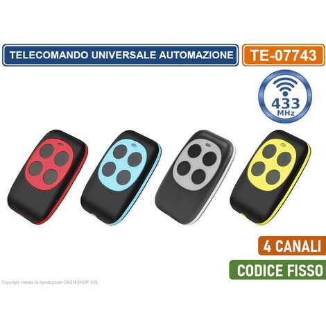 TELECOMANDO RADIOCOMANDO RF PER DUPLICAZIONE AUTOMAZIONE CANCELLI 4 CANALI FREQUENZA 433 MHZ CODICE FISSO COLORI ASSORTITI - Colore: Rosso