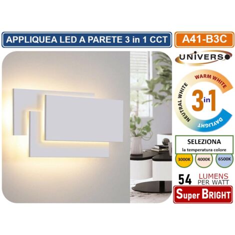 Applique da parete led rettangolare bianco lampada luce fredda naturale calda design moderno