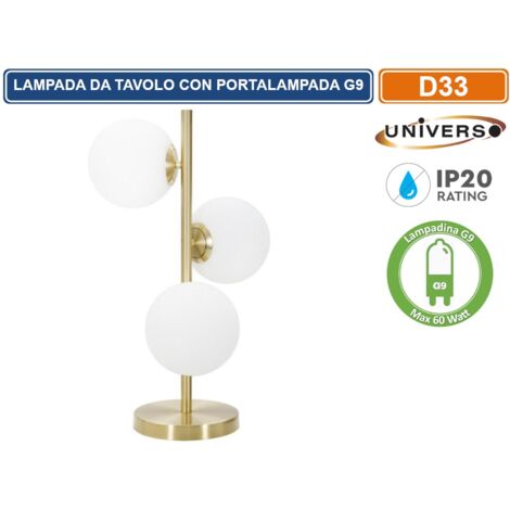 Lampada da tavolo oro con sfere bolle in vetro bianco luce scrivania comodino design moderno