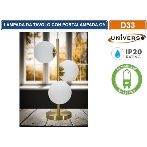 Lampada Da Tavolo Moderna Con Sfera E 4 Anelli In Metallo – Finitura Bronzo – Attacco G9