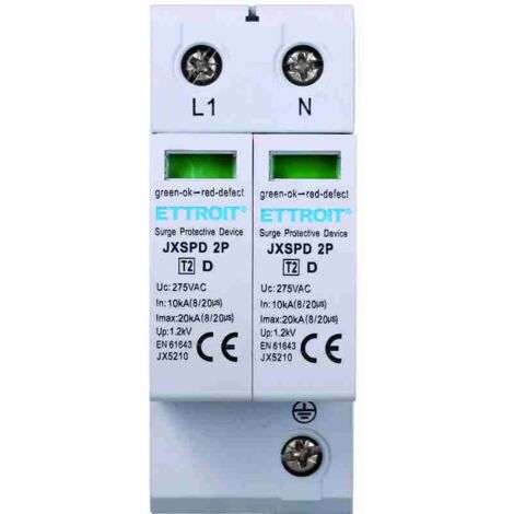 ETTROIT Scaricatore Sovratensione 220V T2 2P 275V 10KA-20KA 2 Moduli DIN JX5210