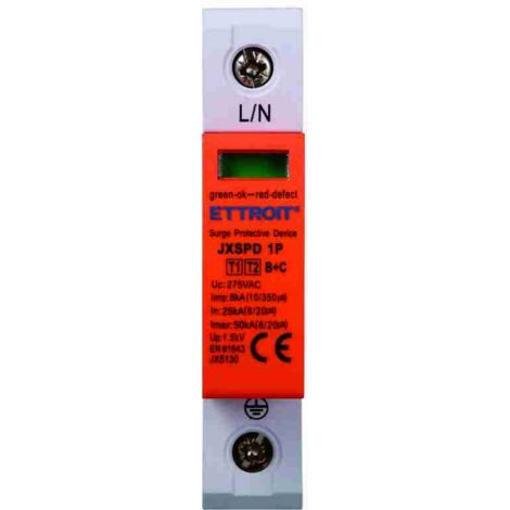 Scaricatore di sovratensione 220V Tipo T1+T2 B+C 1P Polo 275V 25kA-50kA Occupa 1 Modulo DIN Ettroit JX5130