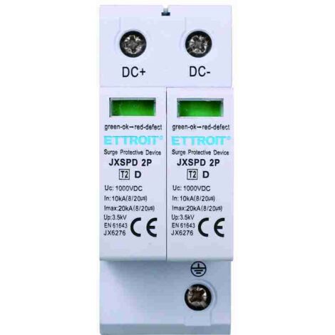 Scaricatore di sovratensione fotovoltaico Tipo 2 DC bassa tensione 20KA 1000V 2 Moduli DIN Ettroit JX6276