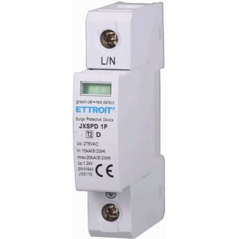 Scaricatore di sovratensione 220V Tipo T2 1 Polo 275V 10kA-20kA Occupa 1 Moduli DIN Ettroit JX5110 (1/3)