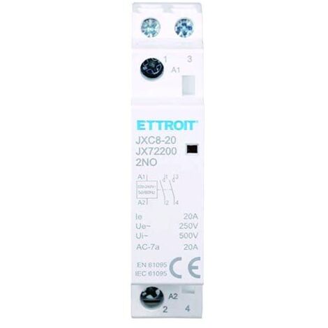 ETTROIT - AC CONTATTORE MODULARE SU BARRA DIN 2P BIPOLARE 20A 220V 2 CONTATTI APERTI NO TIPO 20 (1/5)