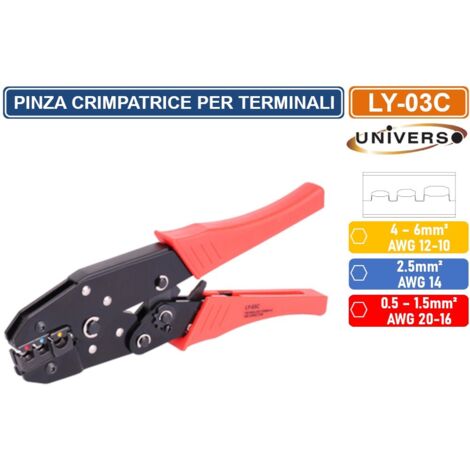 PINZA CRIMPATRICE PER  CAPICORDA ISOLATI E NON DA 0.5 A 6mm²  CAVI DA 20-10 AWG