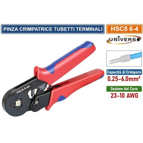 PINZA CRIMPATRICE PER TUBETTI TERMINALI SINGOLI DA 0.25 A 6 mm² CAVI 23-10 AWG
