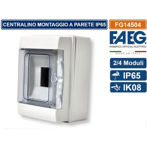 CENTRALINO A PARETE  4 MODULI TENUTA STAGNA IP65 COLORE GRIGIO CON SPORTELLO FAEG - FG14504