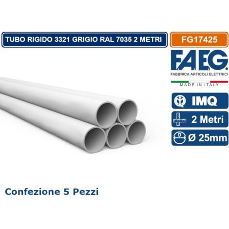 FAEG CONFEZIONE 5 PEZZI TUBO RIGIDO 3321 GRIGIO RAL 7035 LUNGHEZZA 2 METRI DIAMETRO Ø 25MM