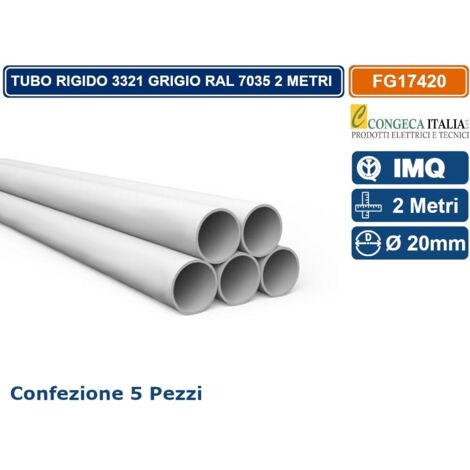 CONFEZIONE 5 PEZZI TUBO RIGIDO 3321 GRIGIO RAL 7035 LUNGHEZZA 2 METRI DIAMETRO Ø 20MM