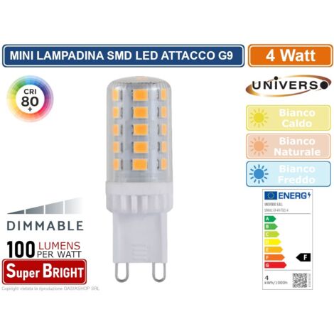 UNIVERSO SPARAC-G9-4W-TGE1 LAMPADINA LED G9 DIMMERABILE SPOTLIGHT 4W TUBOLARE SMD CHIP 400 LUMEN 3000K 4000K 6500K - Colore Luce:Bianco Naturale