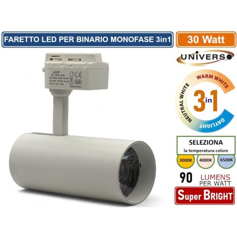 UNIVERSO SL-30W-B3C FARETTO LED DA BINARIO MONOFASE 30W TRACK LIGHT COB 2700 LUMEN CHANGING COLOR CCT 3IN1