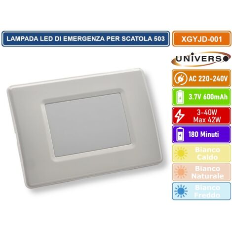UNIVERSO XGYJD-001 PUNTO LUCE SEGNAPASSO LUCE DI EMERGENZA MONTAGGIO AD INCASSO SCATOLA 503 1.1W DURATA 3 ORE 3000K - 4000K - 6500K - Colore Luce:Bianco Caldo (1/4)