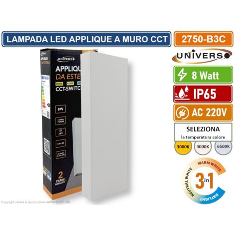UNIVERSO 2750-B3C APPLIQUE CON DOPPIO FASCIO LUMINOSO UP & DOWN CON POTENZA DI 8W DA ESTERNO IP65 CAMBIA COLORE CCT 3in1 CON DRIVER