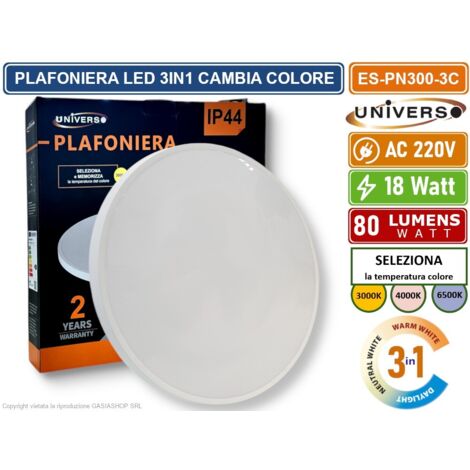 UNIVERSO ES-PN300-3C PLAFONIERA LED CIRCOLARE 18W SMD COLORE LUCE SELEZIONABILE 3IN1 DA ESTERNO IP44