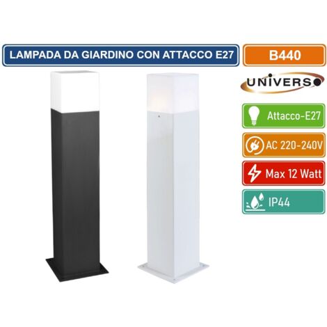 UNIVERSO B440 PORTALAMPADA PALO DA GIARDINO QUADRATO CON FISSAGGIO A TERRA PER LAMPADINE E27 - Colore Struttura:Nero