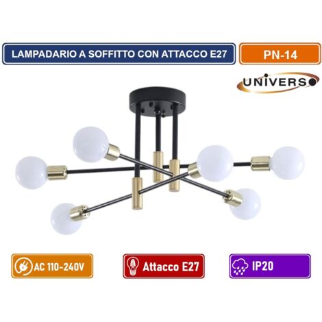 PLAFONIERA LAMPADARIO DA SOFFITTO STILE MODERNO ASTE REGOLBILI CON 6 ATTACCHI PER LAMPADINE E27 (1/4)