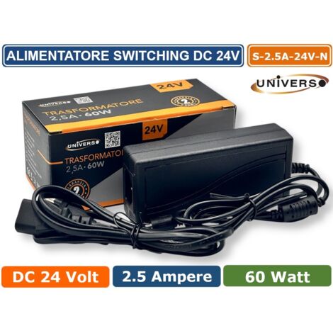 UNIVERSO S-2.5A-24V-N ALIMENTATORE DESKTOP 60W DC 24V 2.5A PLUG & PLAY CON JACK 2.1