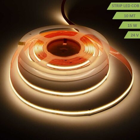 Strisci led cob 24V 15w/mt 10 metri strip alta luminosità dimmerabile adesiva luce bianco caldo naturale fredda bianca 6500k