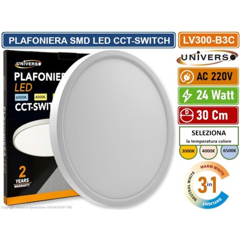 UNIVERSO LV-300-B3C PLAFONIERA ULTRA SLIM SMD LED 24W ROTONDA 30CM IP40 COLORE BIANCO CCT 3 IN 1 CAMBIA COLORE LUCE