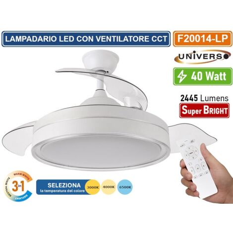 UNIVERSO VENTILATORE DA SOFFITTO 30W CON LAMPADA LED 40W 3IN1 CHANGING COLOR E TELECOMANDO