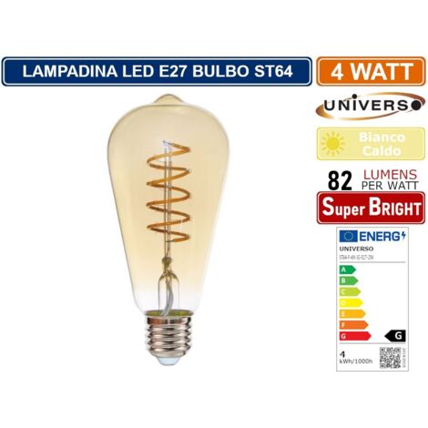 UNIVERSO ST64-S-OC LAMPADINA LED E27 4W BULB ST64 LED FILAMENT A SPIRALE VETRO AMBRATO BIANCO CALDO 2500K