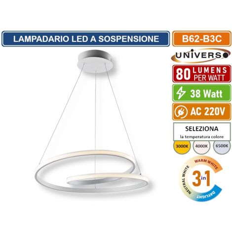 UNIVERSO B62-B3C LAMPADARIO LED A SOSPENSIONE INTRECCIATO 38W SMD COLORE BIANCO CCT COLORE LUCE SELEZIONABILE 3000K 4000K 6500K (1/5)