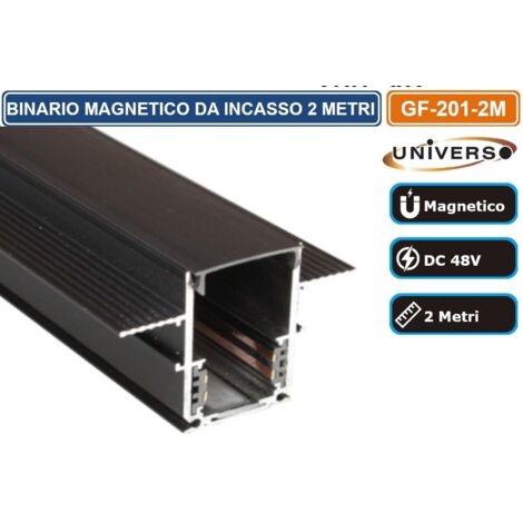 UNIVERSO BINARIO LINEARE DA INCASSO IN ALLUMINIO NERO PER TRACK LIGHTS MAGNETICHE DC 48V LUNGHEZZA 2 METRI