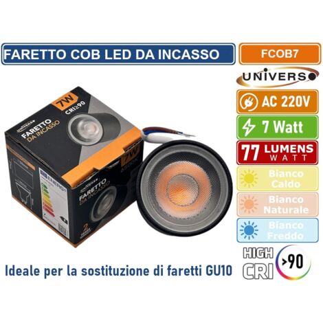 UNIVERSO FCOB-7 FARETTO COB LED SPOT LIGHT 7W CRI≥90 PER LA SOSTITUZIONE DI LAMPADINE GU10 DIAMETRO 50MM - Colore Luce:Bianco Caldo
