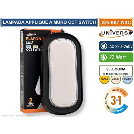 UNIVERSO XG-907-N3C PLAFONIERA LED SMD OVALE 23W DA ESTERNO IP65 CAMBIA COLORE SWITCH CCT 3in1 3000K-4000K-6500K