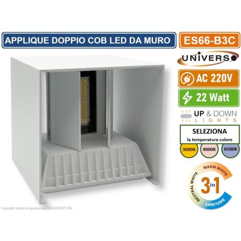 LAMPADA APPLIQUE LED BIANCA DA MURO 22W CON DOPPIA EMISSIONE CT 3 IN 1 TEMPERATURA LUCE SELEZIONABILE DA ESTERNO IP65