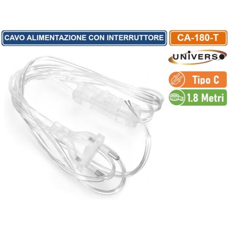 CAVO DI ALIMENTAZIONE BIPOLARE 1.8 METRI CON INTERRUTTORE E SPINA EUROPEA TIPO C COLORE TRASPARENTE (1/3)
