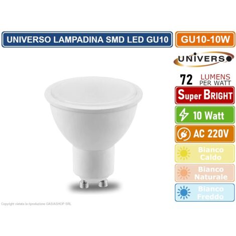 UNIVERSO LAMPADINA LED GU10 10W FARETTO SPOTLIGHT 110° 720 LUMEN - 3000K 4000K - 6500K - Colore Luce:Bianco Freddo