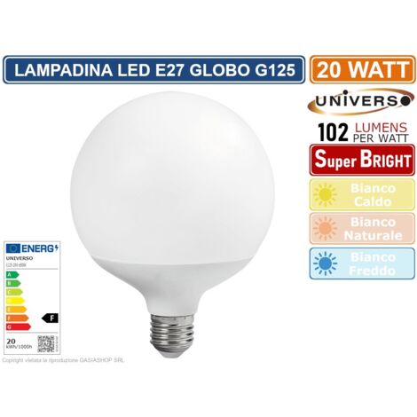 UNIVERSO G125-20W LAMPADINA LED E27 20W GLOBO G125 2050 LUMEN 3000K 4000K 6500K - Colore Luce:Bianco Naturale (1/2)