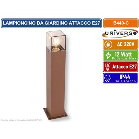 UNIVERSO B440 LAMPIONCINO PALO DA GIARDINO QUADRATO CON FISSAGGIO A TERRA PER LAMPADINE E27 ROSSO RUGGINE IP44