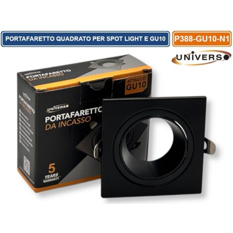 UNIVERSO P38-GU10-N1 PORTAFARETTO IN METALLO ORIENTABILE QUADRATO NERO DA INCASSO PER LAMPADINE GU10 GU5.3
