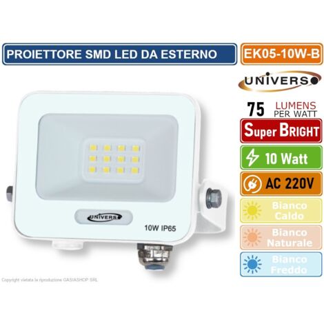 UNIVERSO EK05-10W-B FARO PROIETTORE SMD LED FLOODLIGHT 10W SLIM IP65 COLORE BIANCO - 3000K 4000K 6500K - Colore Luce:Bianco Freddo