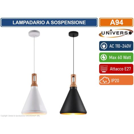 UNIVERSO A94 LAMPADARIO IN METALLO A CAMPANA CON PORTALAMPADA PER LAMPADINE E27 BIANCO - NERO - Colore Struttura:Nero (1/5)