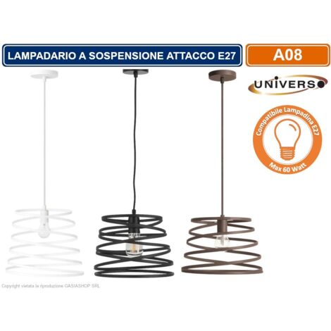 LAMPADARIO MODERNO A SOSPENSIONE CON PARALUME IN METALLO TRAFORATO A VORTICE ATTACCO E27 BIANCO NERO TORTORA - Colore Struttura:Tortora (1/5)