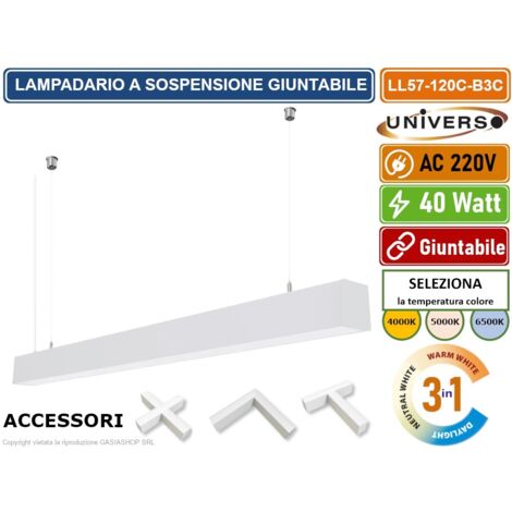 LAMPADARIO LED LINEARE MODULARE A SOSPENSIONE E SOFFITTO 40W CLORE LUCE SELEZIONABILE CCT (1/5)