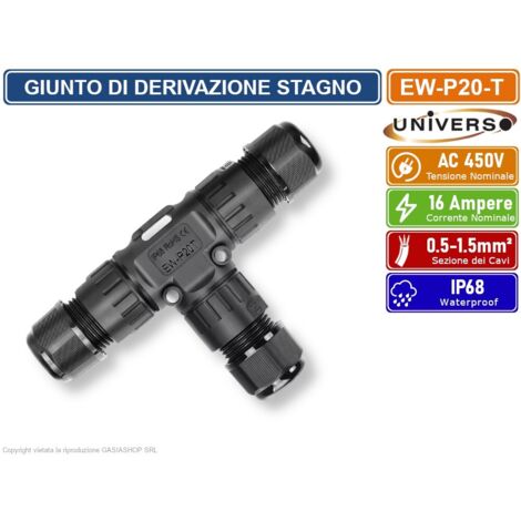 UNIVERSO EW-P20-T GIUNTOP DI DERIVAZIONE STAGNO IMPERMEABILE A T IP68 CON 3 TERMINALI (1/4)